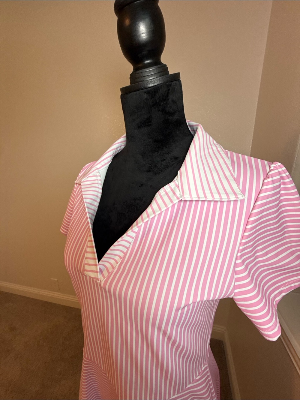 Addison Bay Cricket Pink Striped Polo-Style Short Sleeve Dress - Picture 5 of 9
